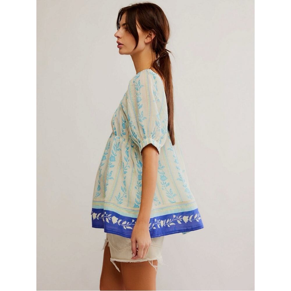 Free People Bohemian 70s Block Print Santorini Printed Babydoll Tunic Medium - Picture 7 of 16